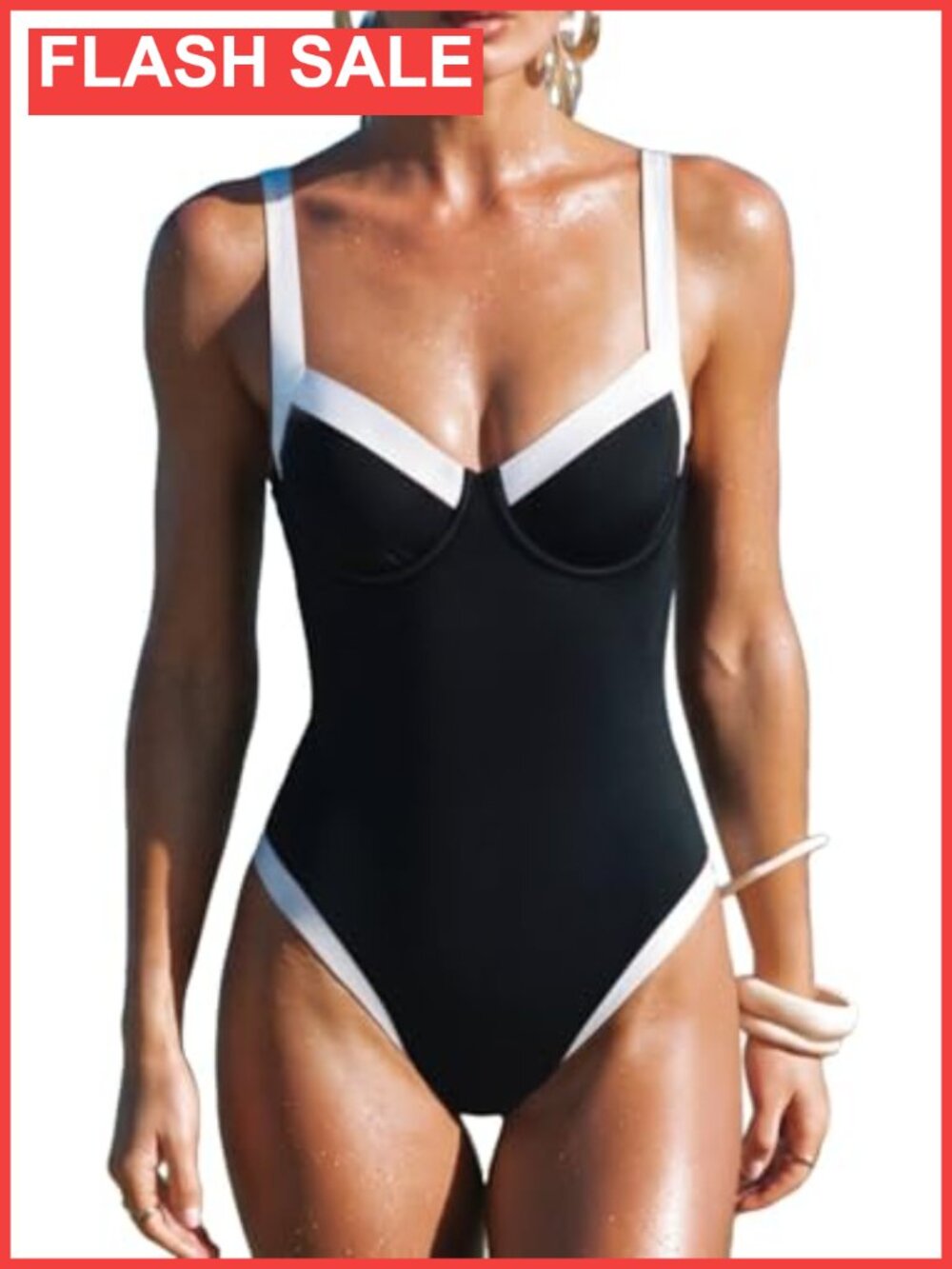 Women Sexy Underwire One Piece Swimsuit Color Block Cutout